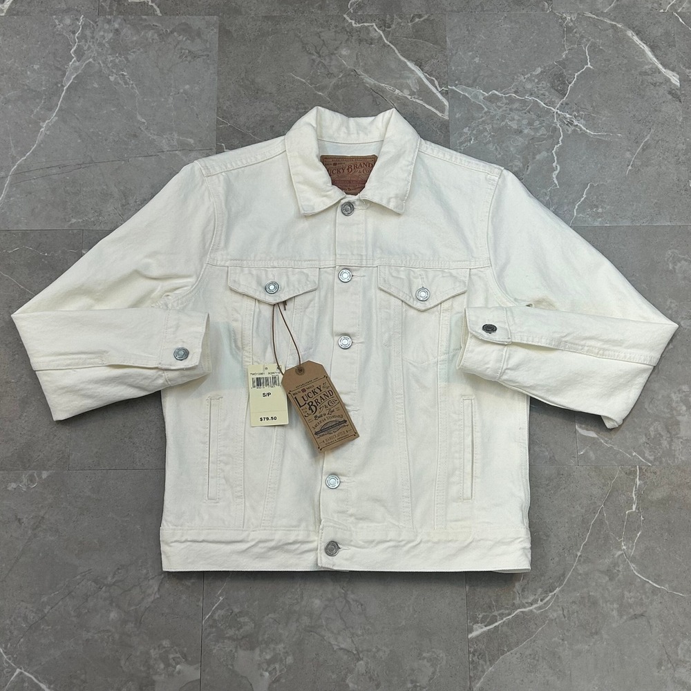 Lucky Brand Tomboy Trucker Jacket Womens Small Denim Jean Bomber Coat White